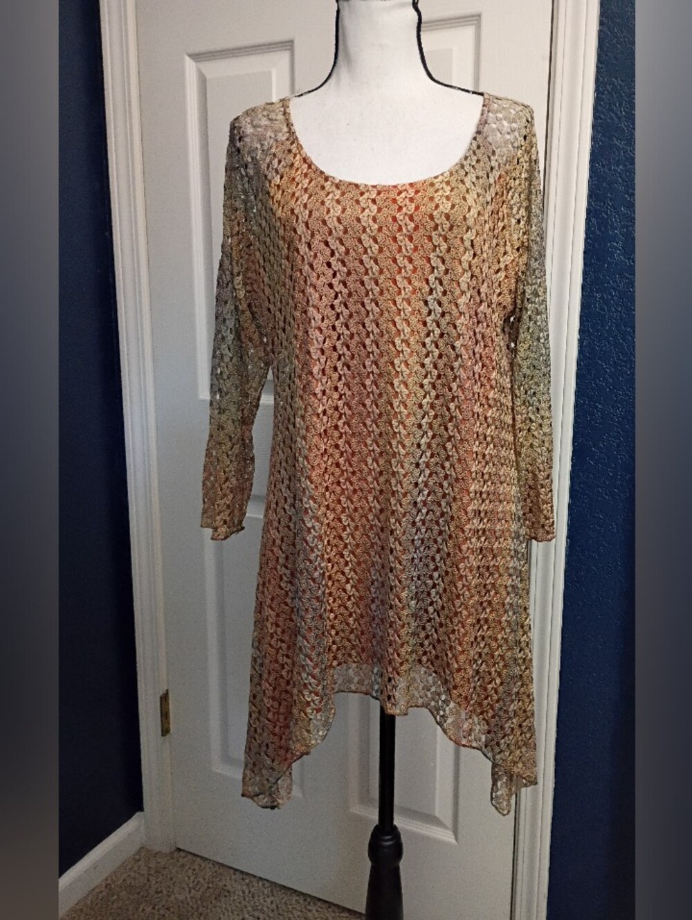 indigo soul Multicolor Crochet Tunic Top - Scoop Neck